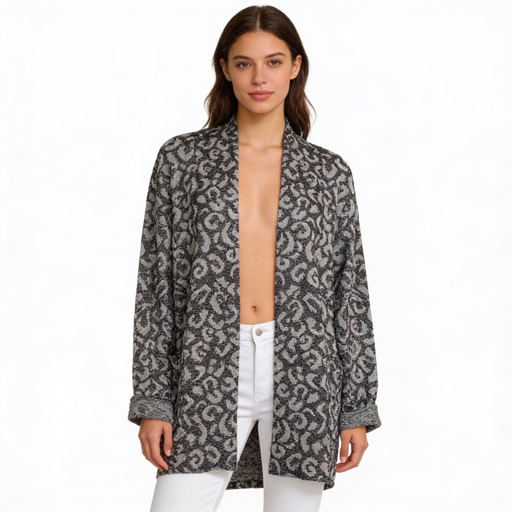 MICHAEL STARS Leopard Print Open Front Oversized Cardigan Size S NEW